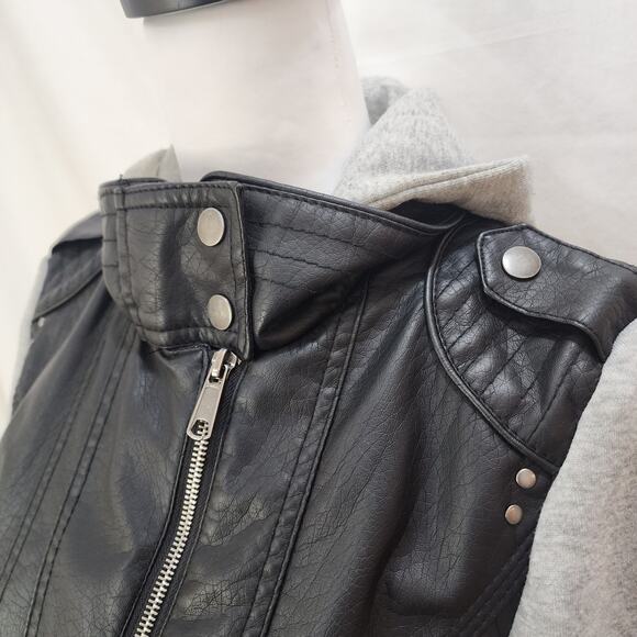 Last Kiss Faux Leather Sweatshirt Hoodie Moto Jacket, Medium - Picture 4 of 9
